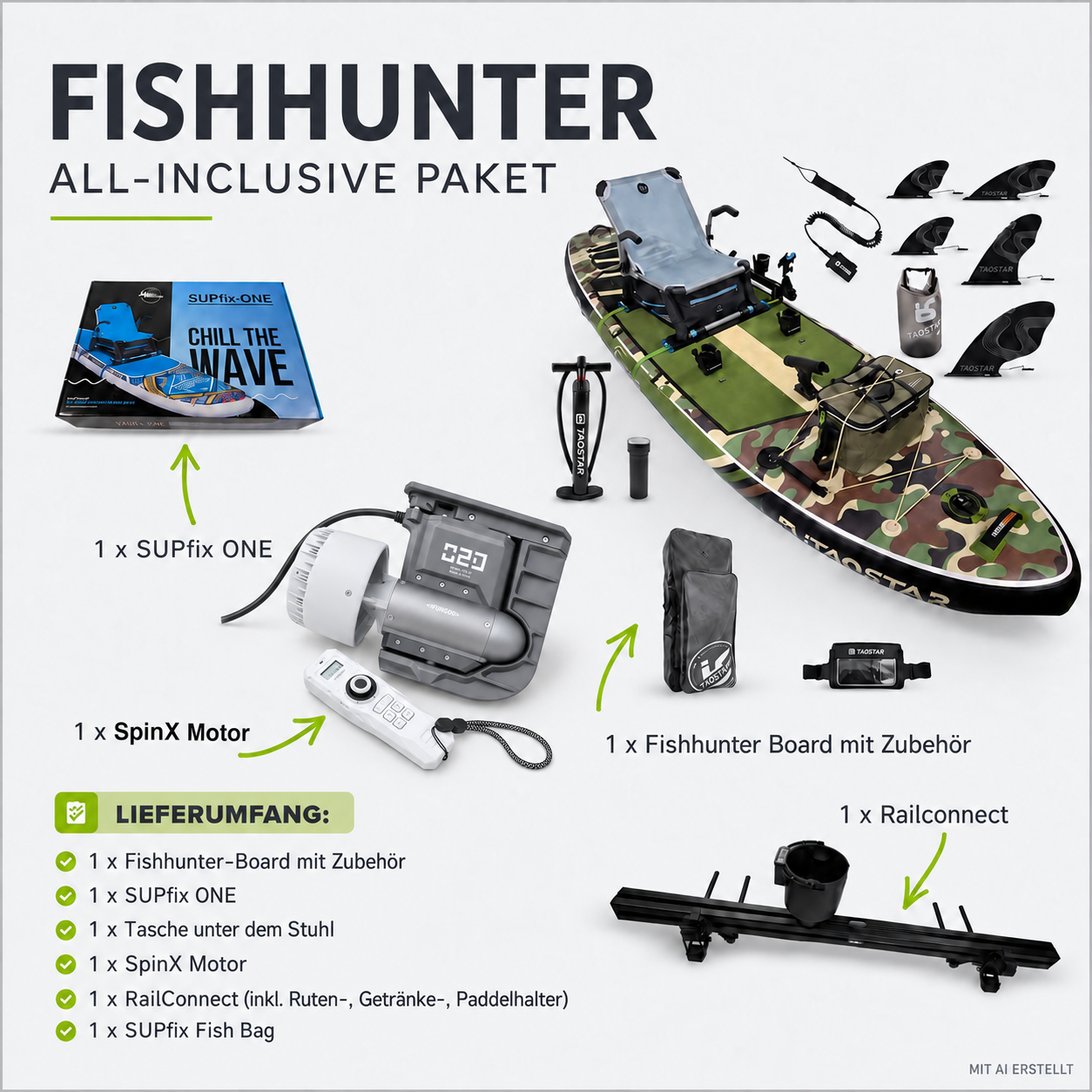 SUPFIX FISH-HUNTER Anglerboard: tabla de SUP de pesca estable con sistema de asiento