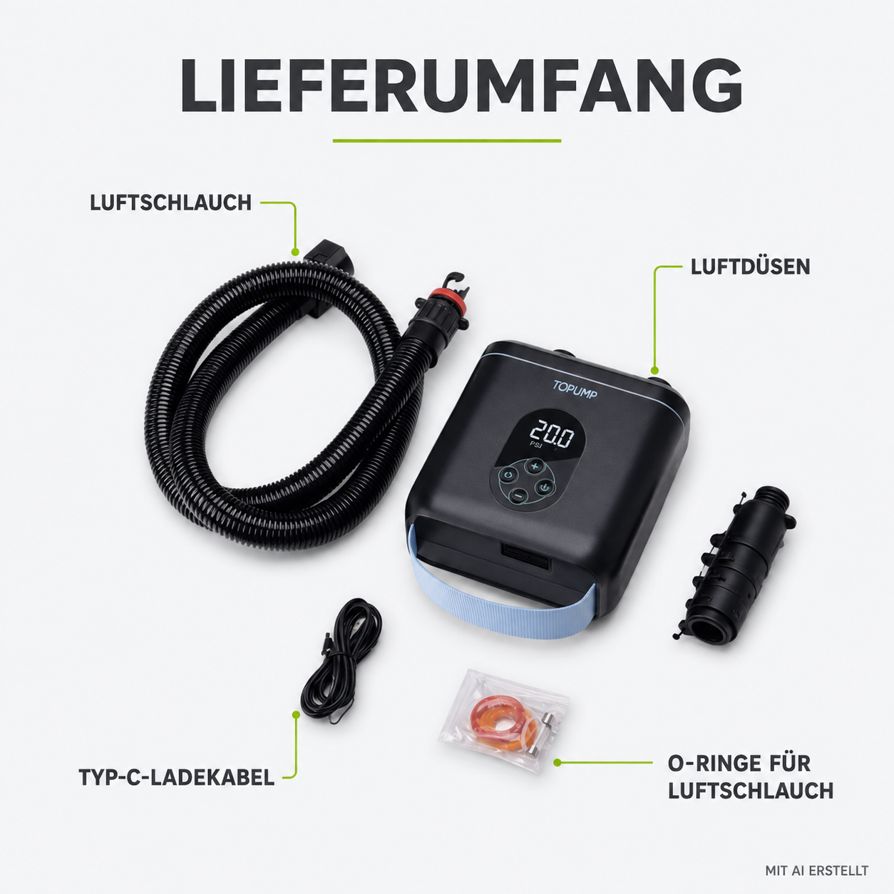 Bomba de aire SUPfix 20PSI Bomba eléctrica para tabla de SUP 4000 mAh 11 V para 3 tablas / 6 min por tabla