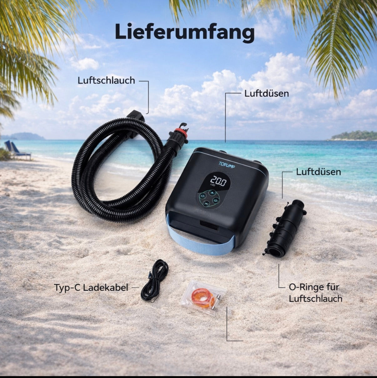 SUPfix Air PUMP 20PSI SUP Board Pumpe Elektrische 4000 mAh 11 V für 3 Boards / 6 min pro Board